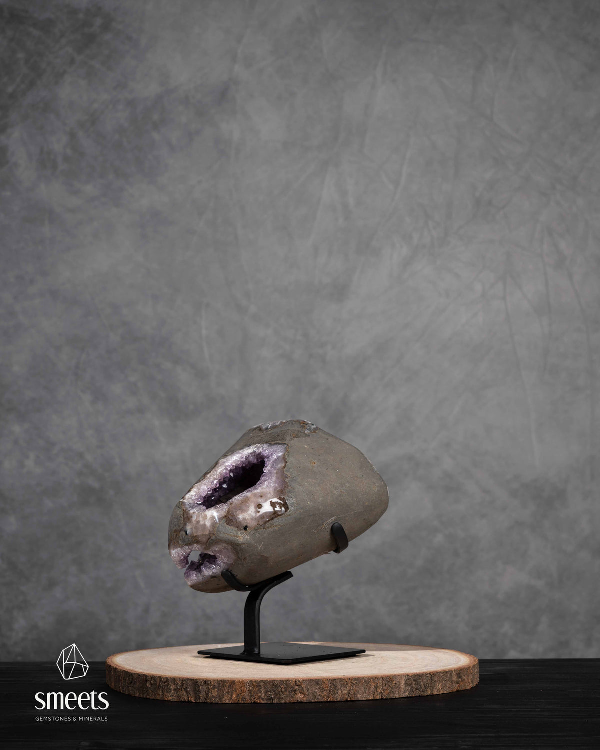 Unique Brazilian Amethyst Portal Geode on Metal Stand