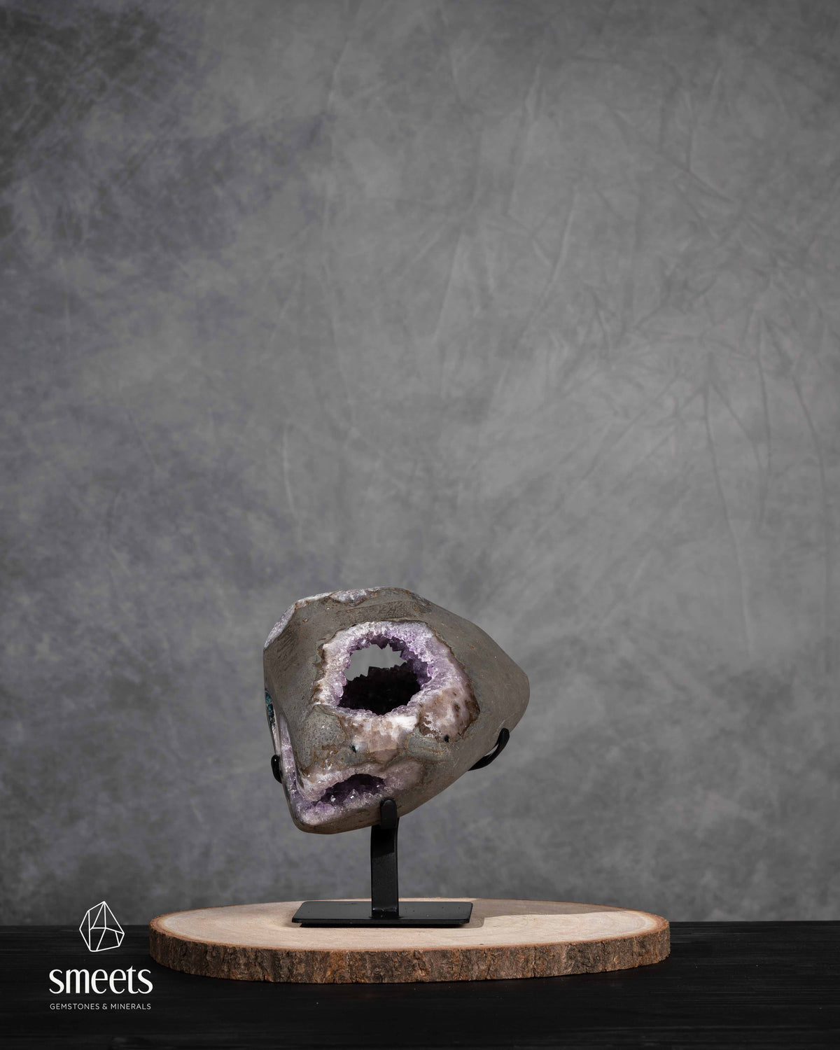Unique Brazilian Amethyst Portal Geode on Metal Stand