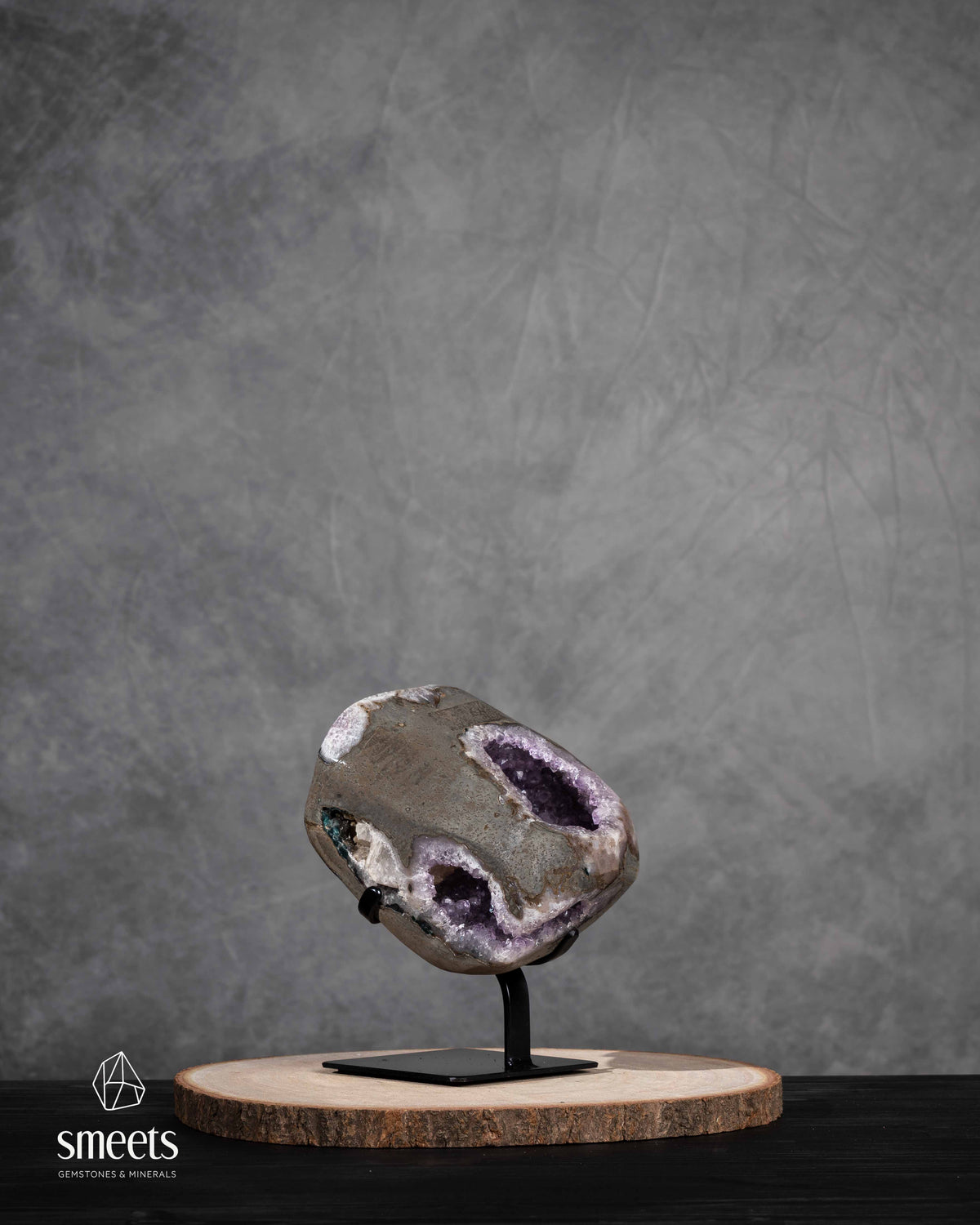 Unique Brazilian Amethyst Portal Geode on Metal Stand