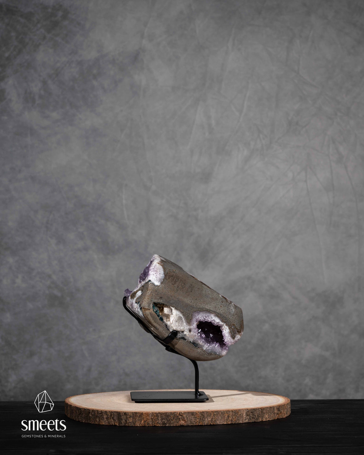 Unique Brazilian Amethyst Portal Geode on Metal Stand