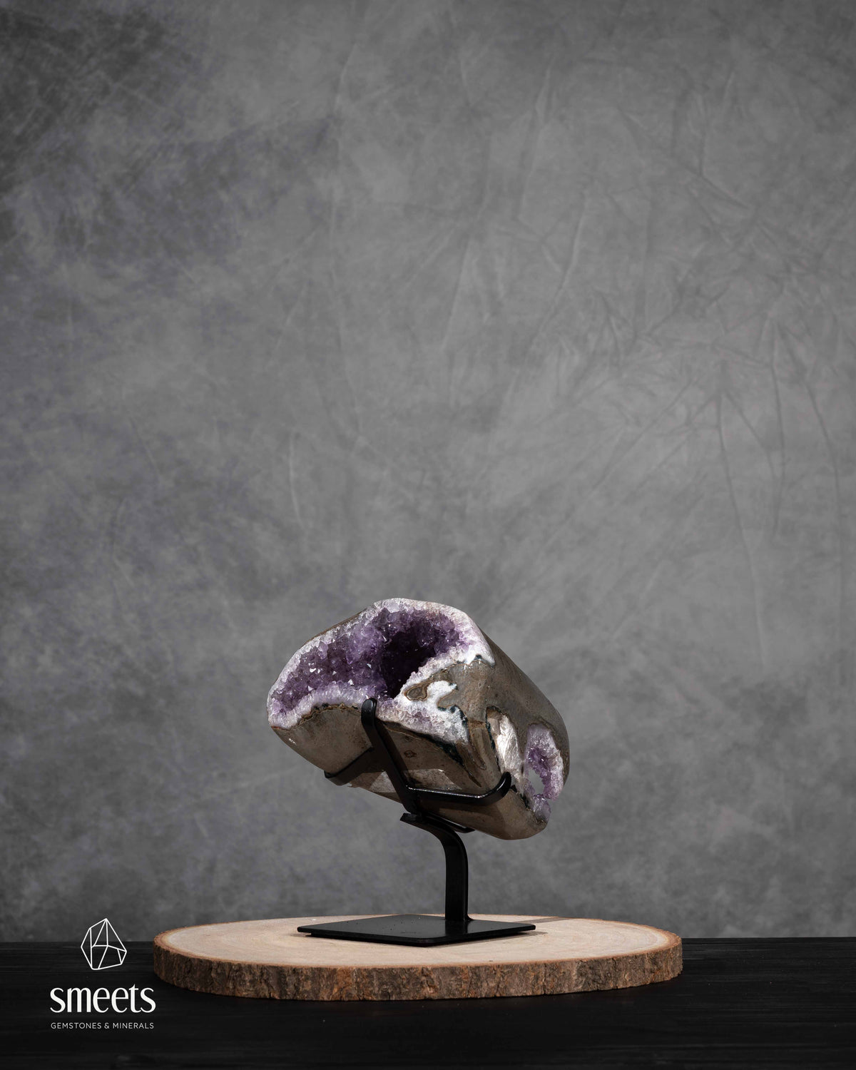 Unique Brazilian Amethyst Portal Geode on Metal Stand