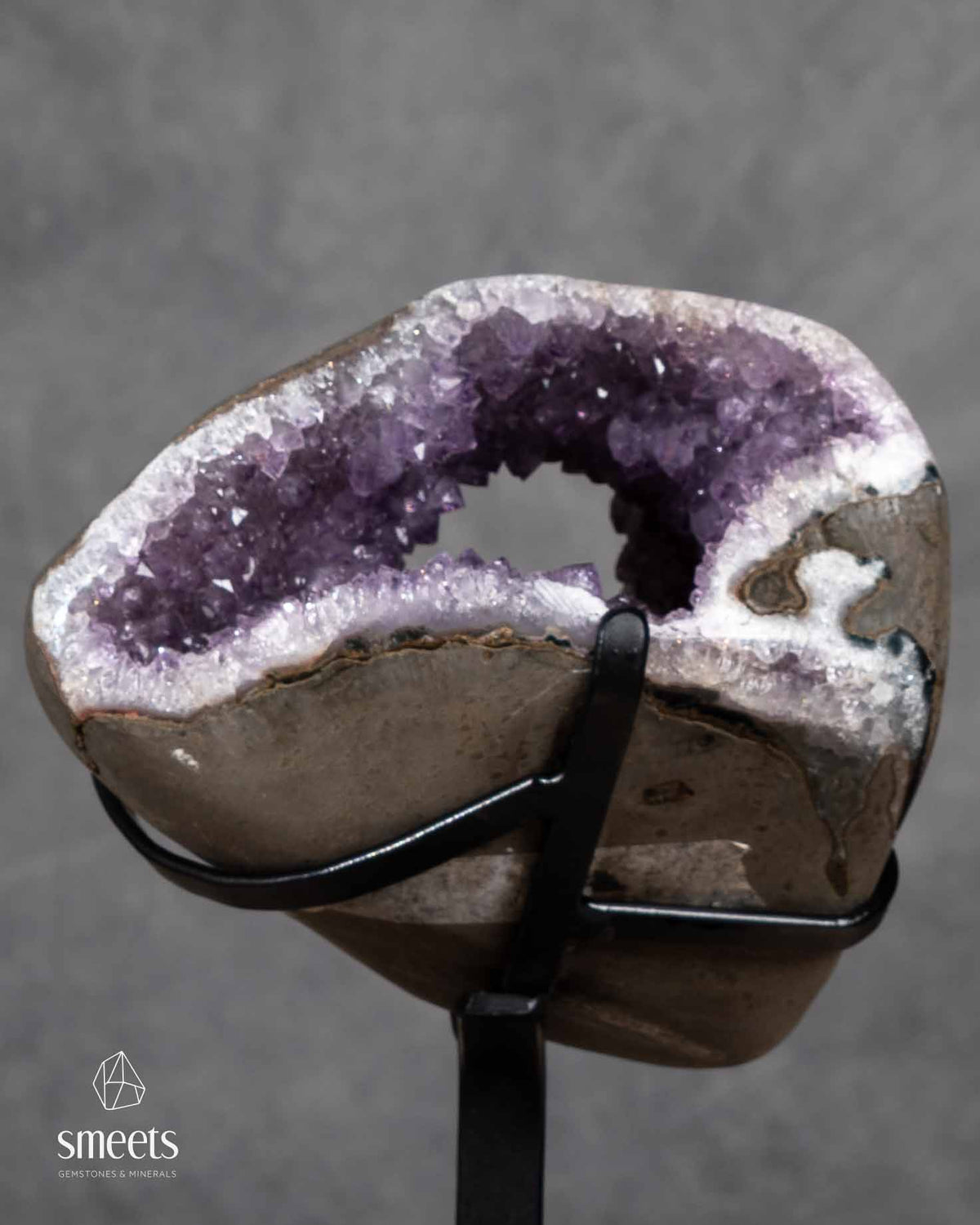 Unique Brazilian Amethyst Portal Geode on Metal Stand