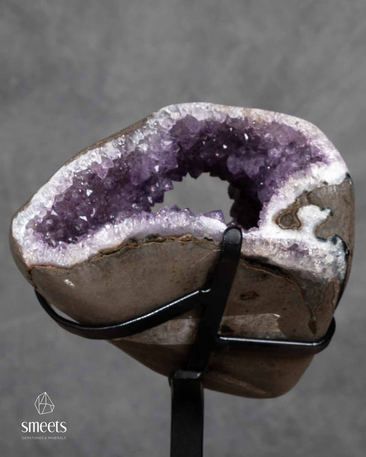 Unique Brazilian Amethyst Portal Geode on Metal Stand