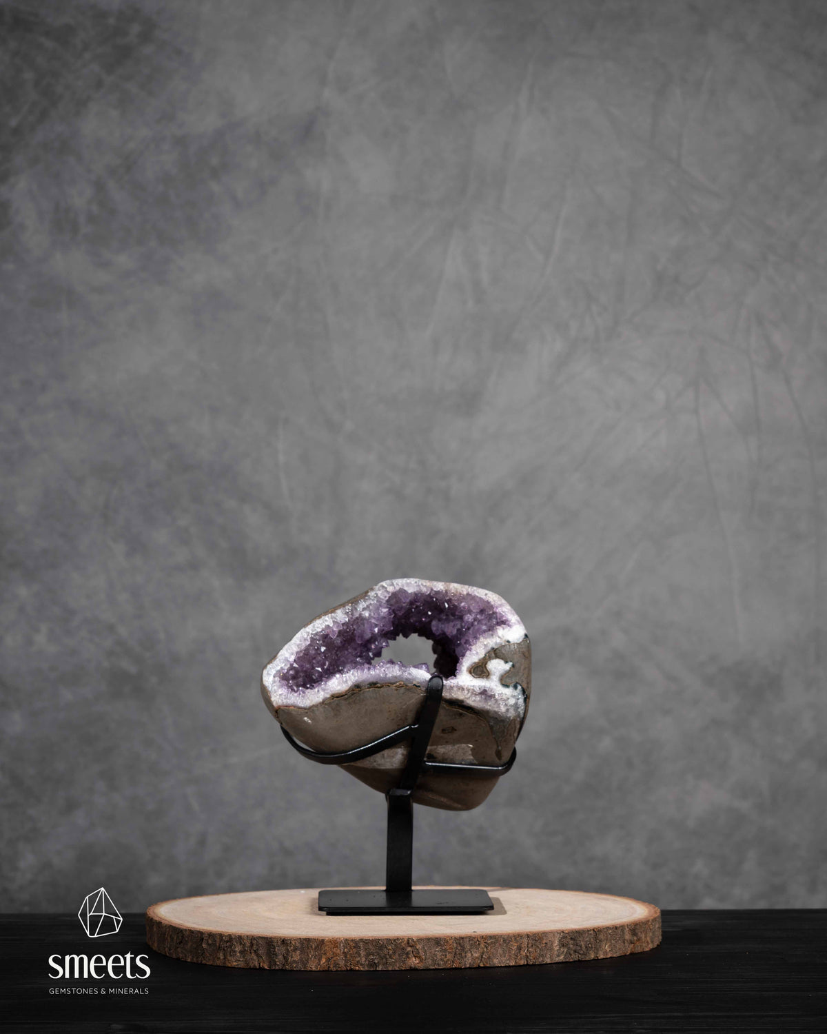Unique Brazilian Amethyst Portal Geode on Metal Stand